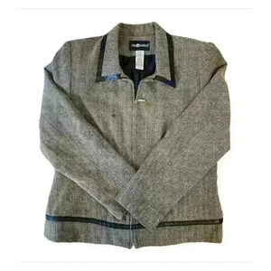 Sag Harbor Women's Brown Tan Herringbone Blazer Jacket Size 12  Zip